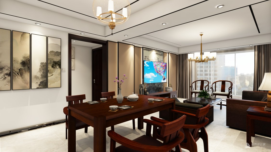 北京市通州区CBD总部公寓3室2厅2卫1厨127平方新中式风格