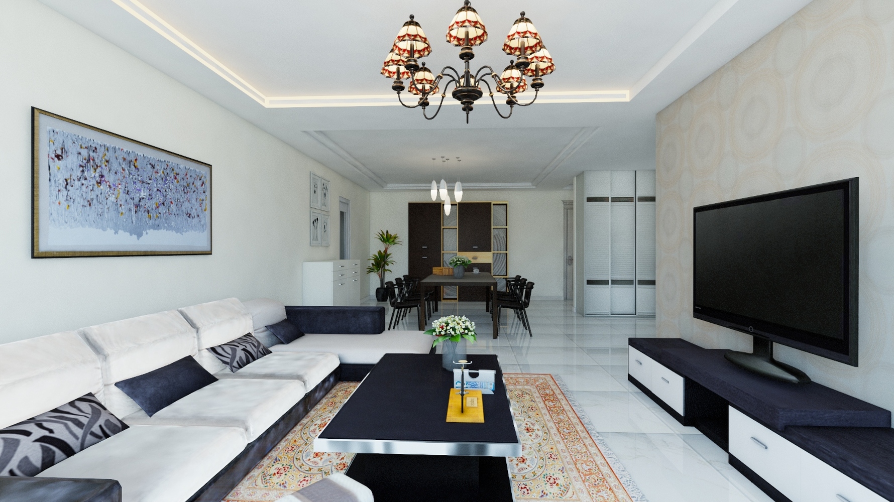 老山西里 - 现代风格三室一厅装修效果图 - 曹蓉设计效果图 - 每平每