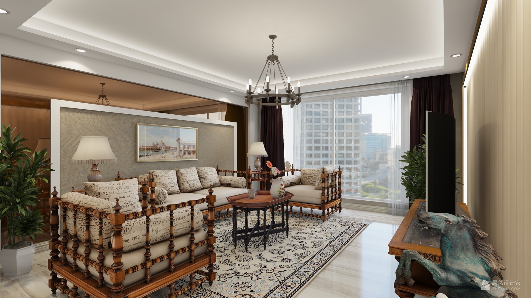 混搭风格三室两厅装修设计效果图