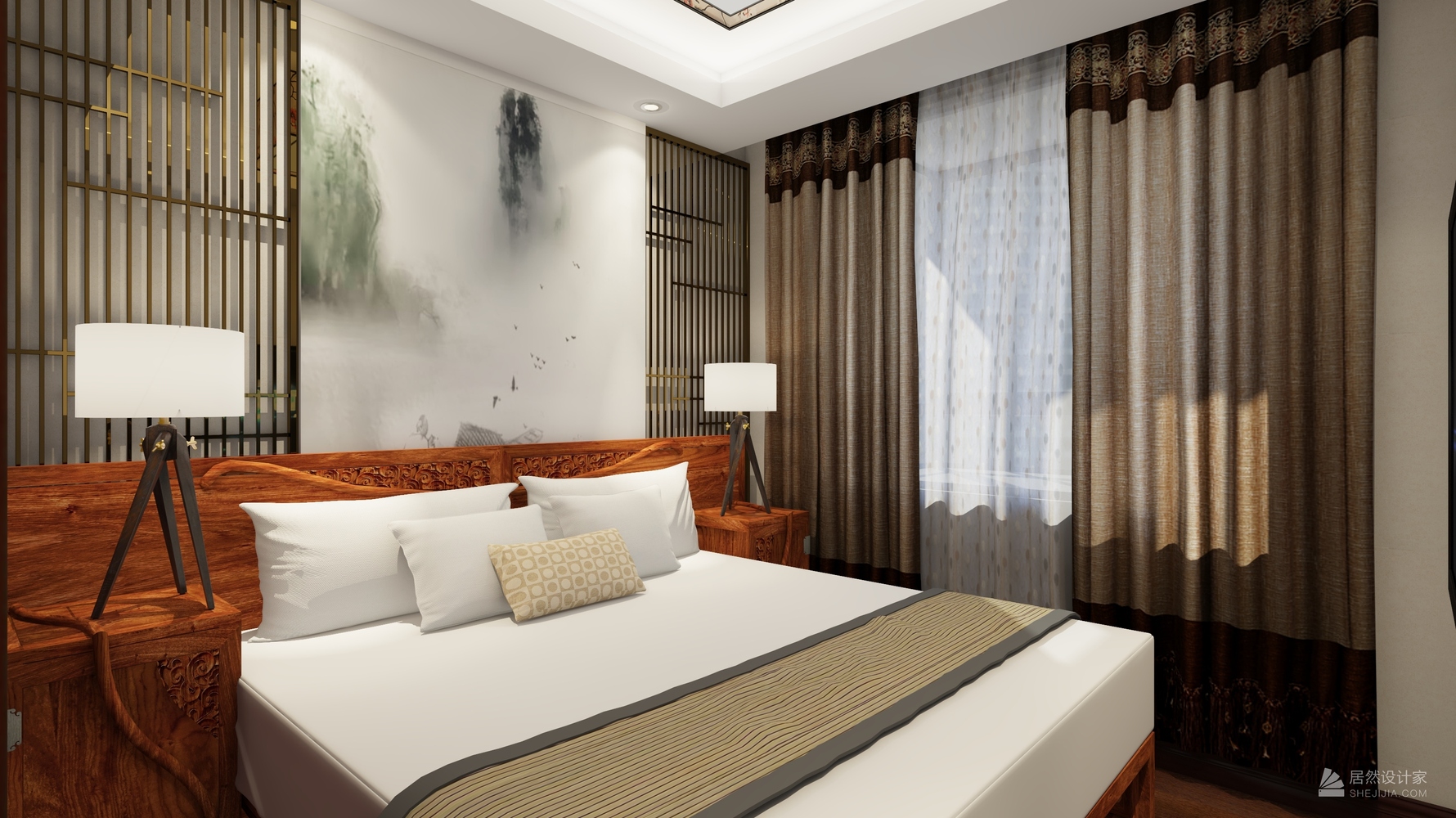 中式风格主卧装修设计效果图