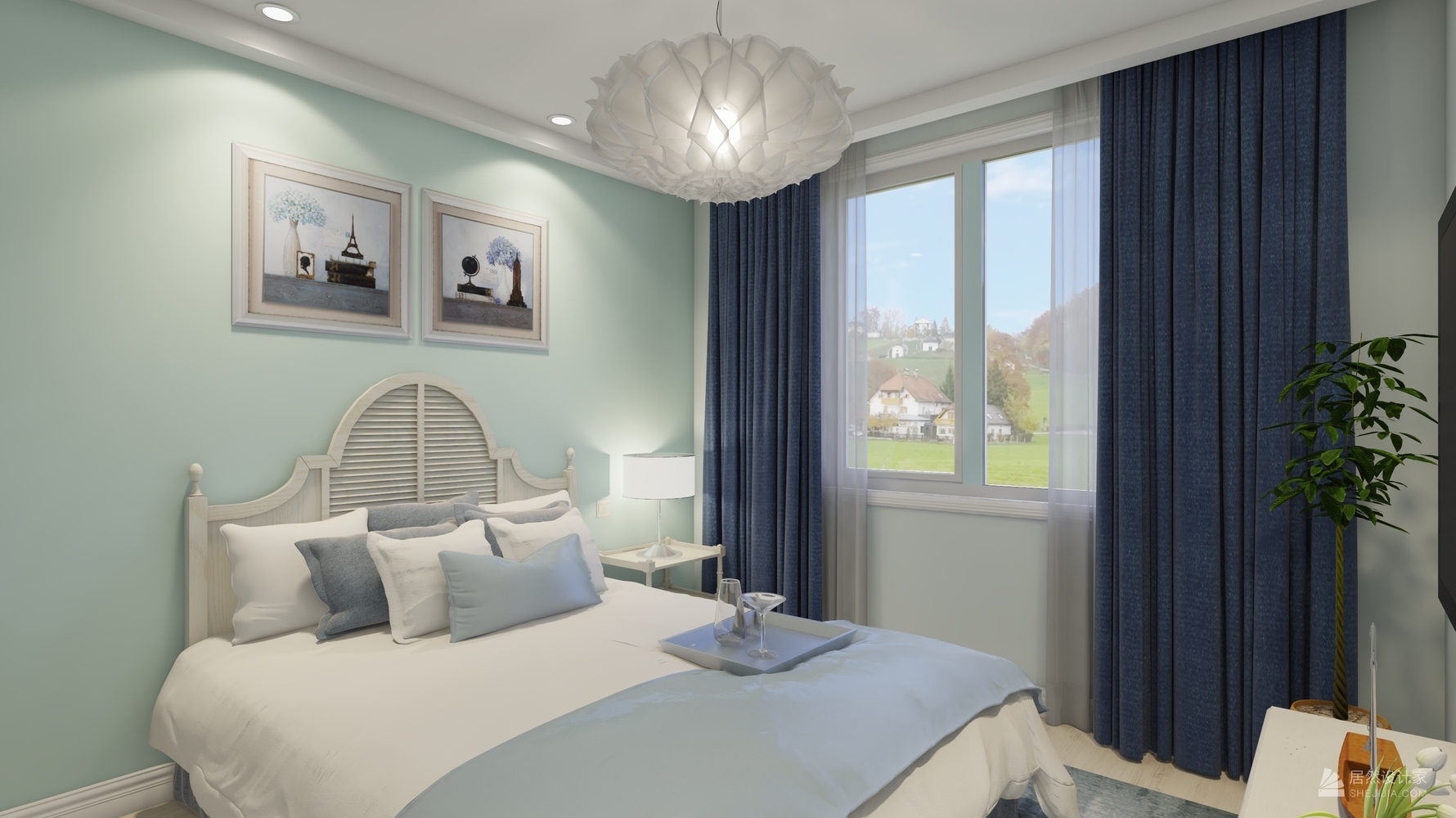 蓝色心情 - 地中海风格三室两厅装修效果图 - 夏春雨设计效果图 - 每