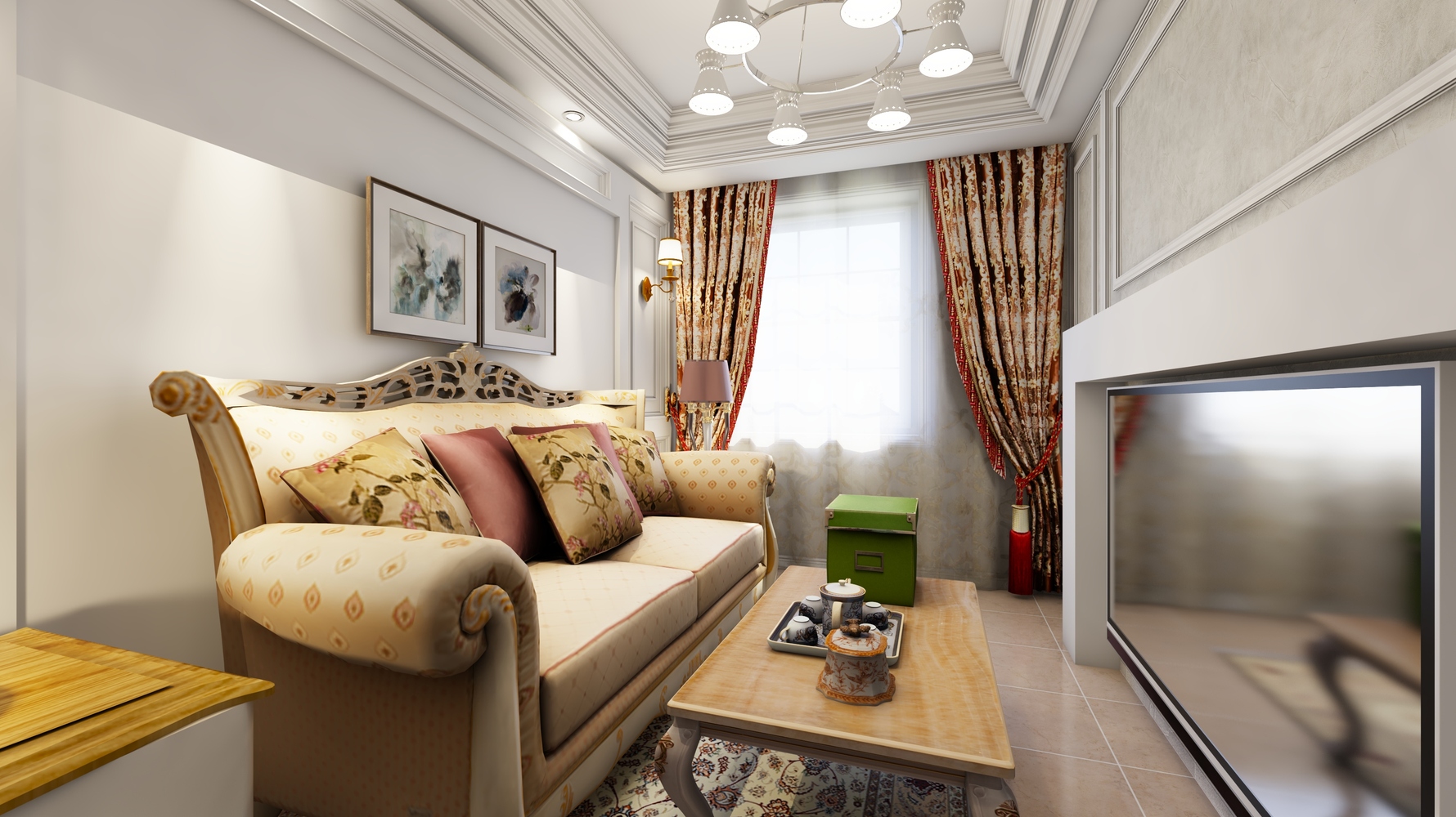 85平 - 欧式风格一室两厅装修效果图 - 设计师2450设计效果图 - 每平