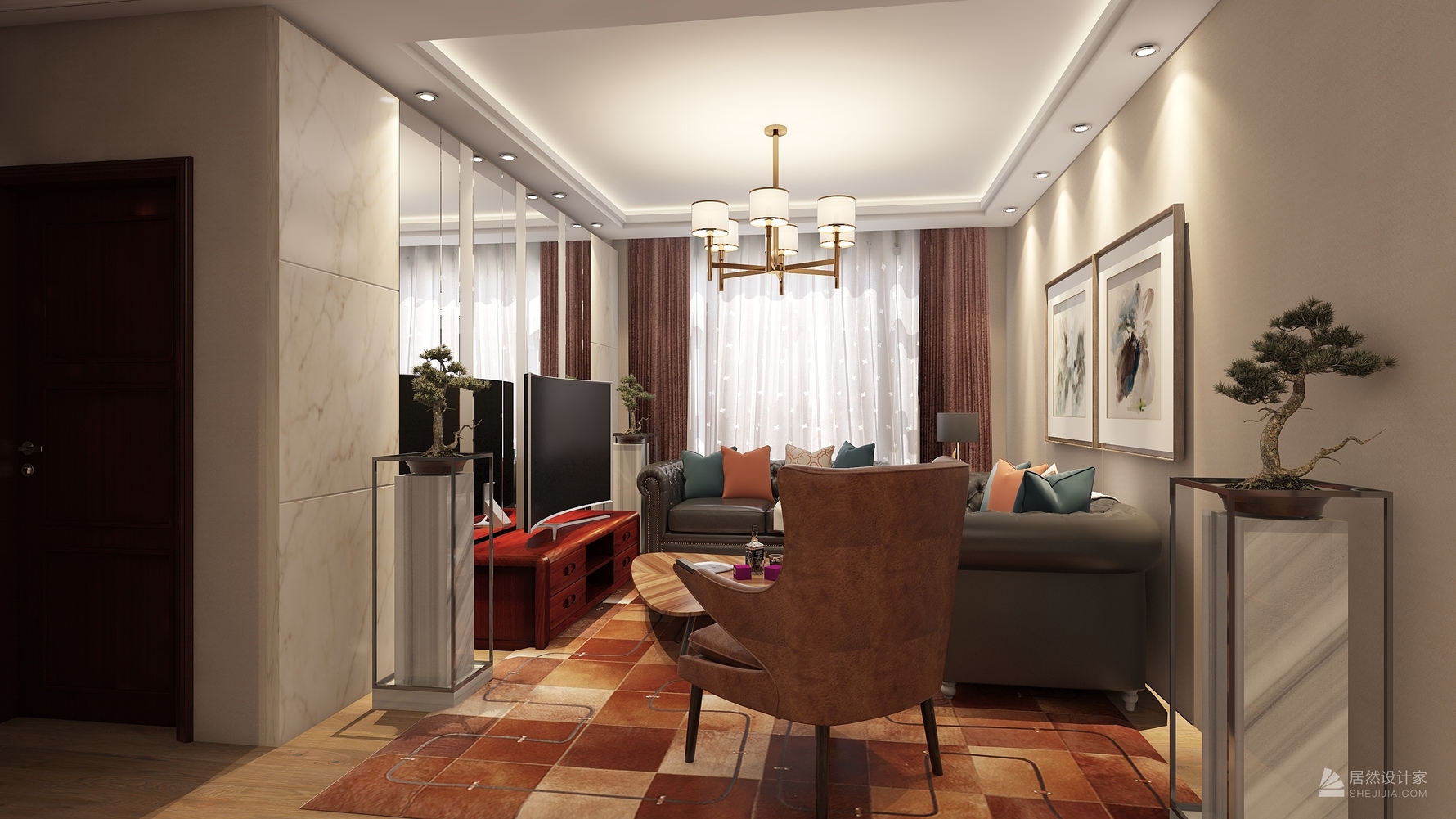 混搭风格两室一厅装修设计效果图