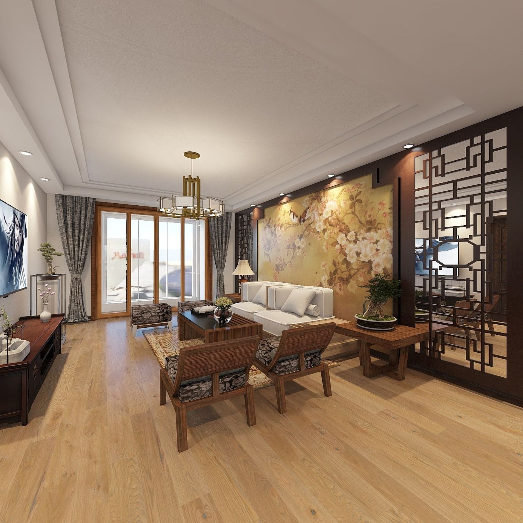中式风格三室两厅装修设计效果图