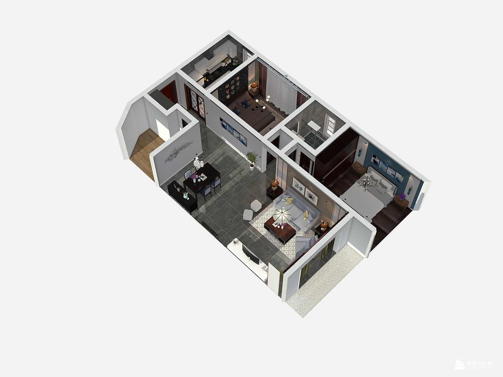 现代风格两室一厅装修设计效果图