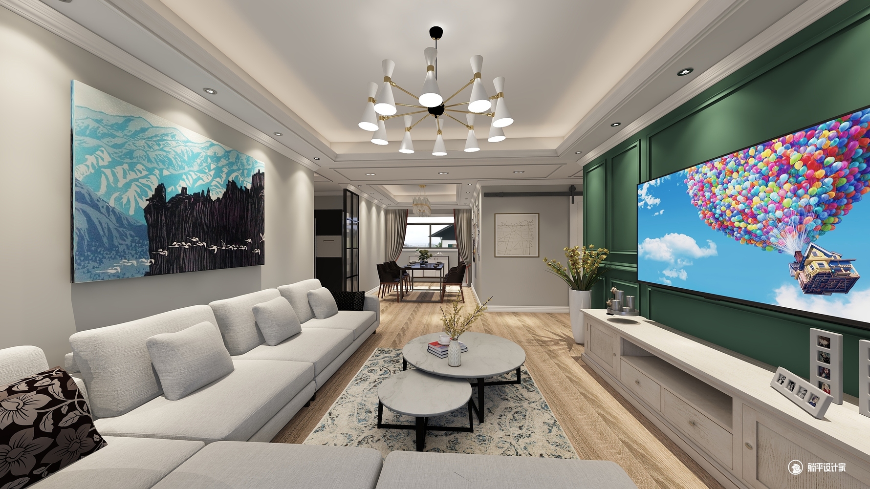 混搭风格三室两厅装修设计效果图