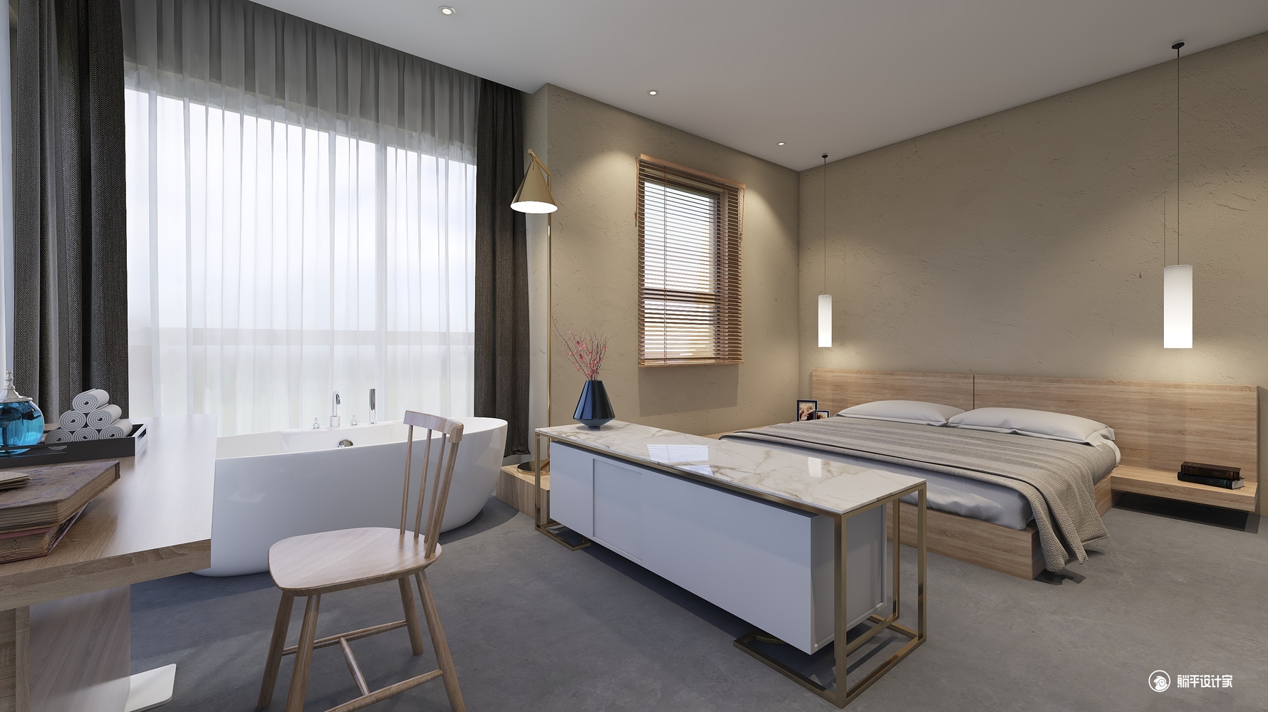 民宿江景房 - 中式风格一室装修效果图 - 随方设计软装搭配工作室设计