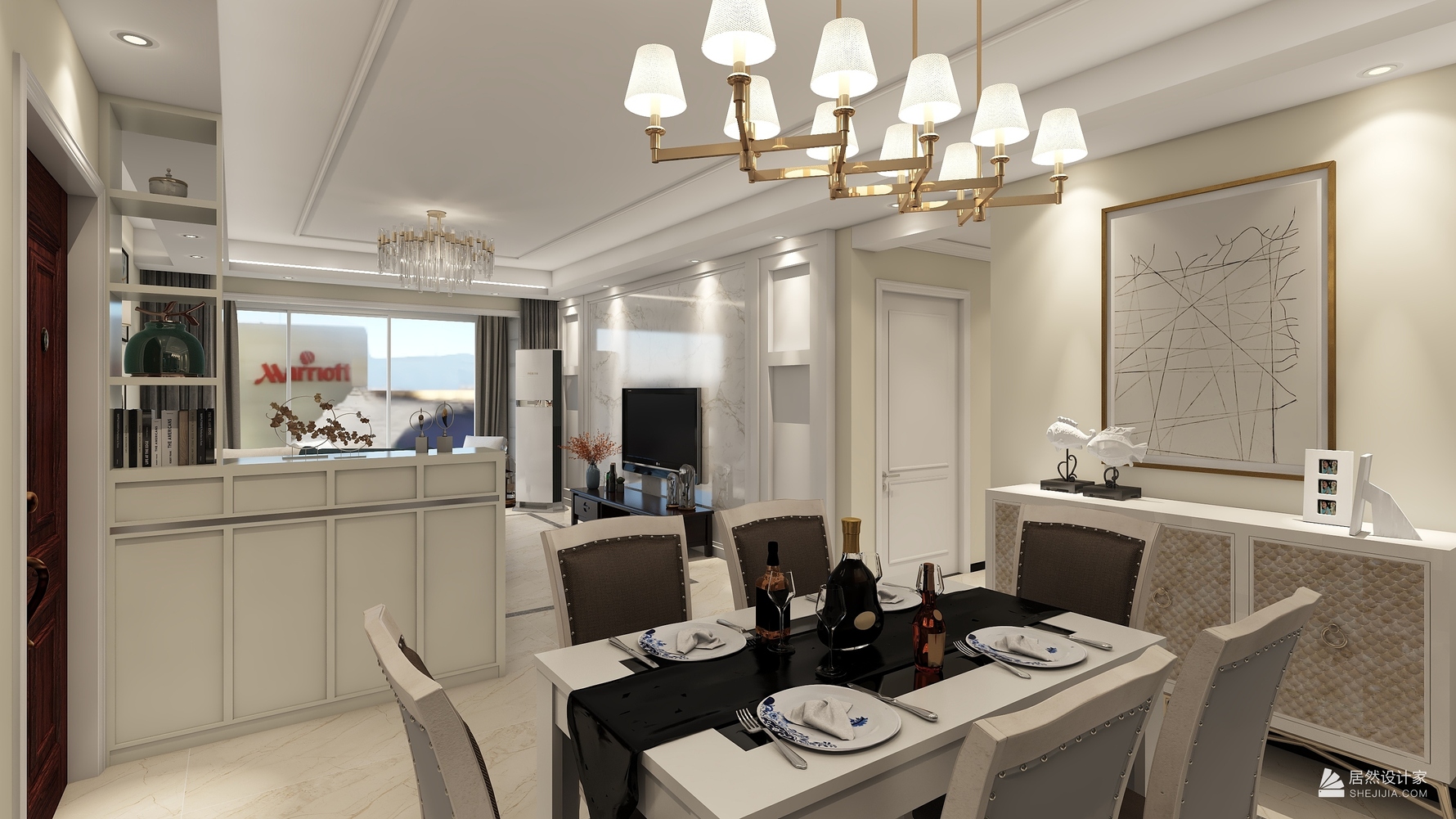 混搭风格三室两厅装修设计效果图