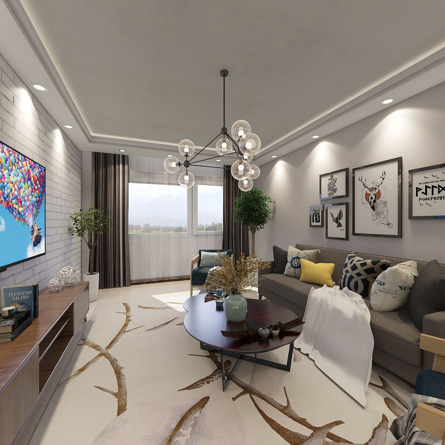 混搭风格三室两厅装修设计效果图