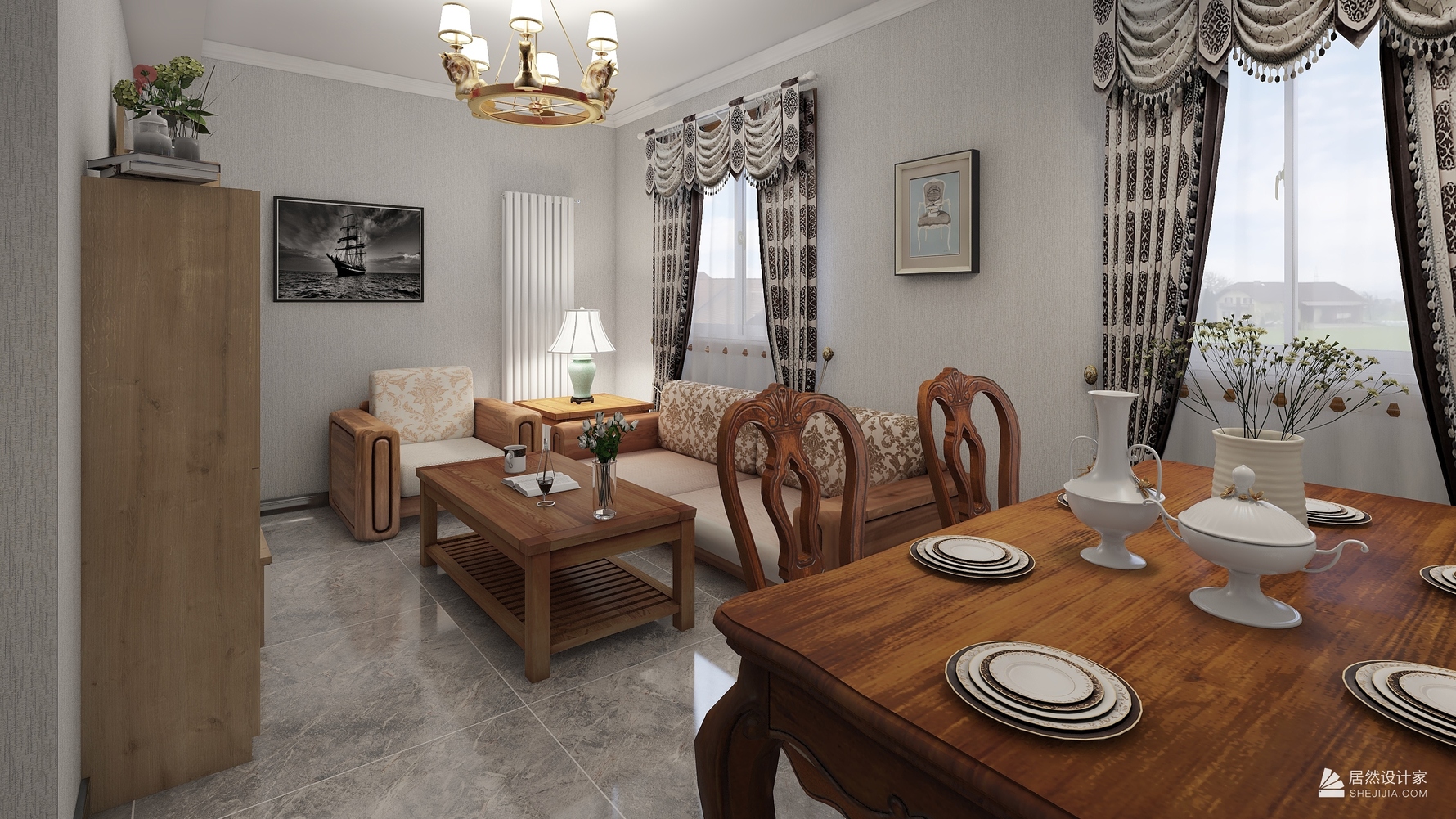 混搭风格两室一厅装修设计效果图