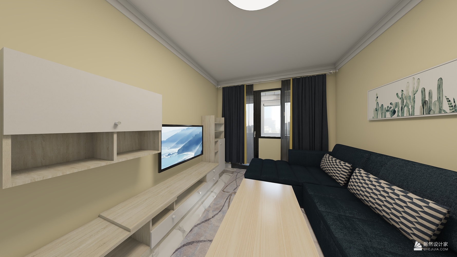 西店村现代 - 现代风格一室一厅装修效果图 - 李永佳设计效果图 - 每