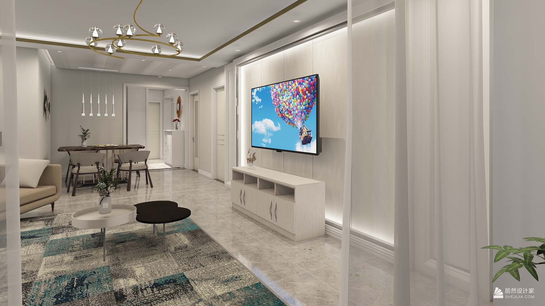 高雅时尚的轻奢风 - 现代风格三室一厅装修效果图 - 崔忠磊设计效果图