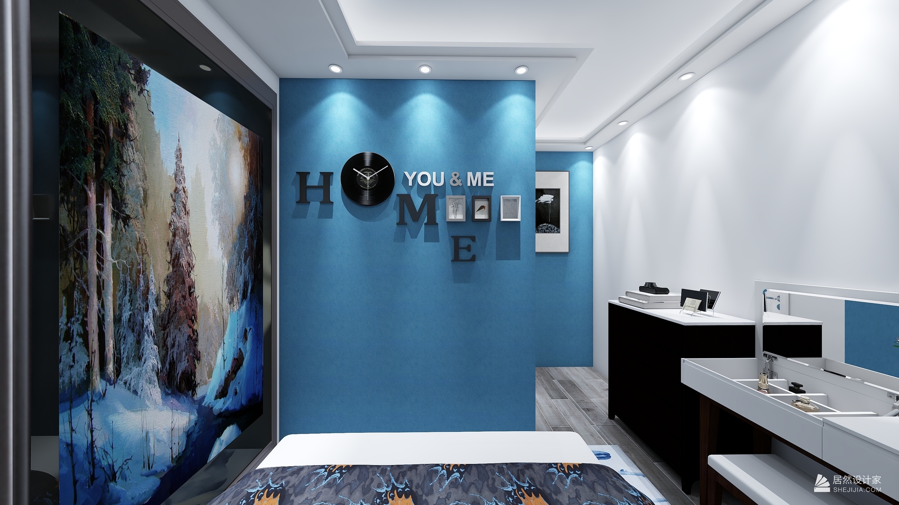 西北旺-蓝白色调 - 现代风格三室两厅装修效果图 - 简丹设计效果图