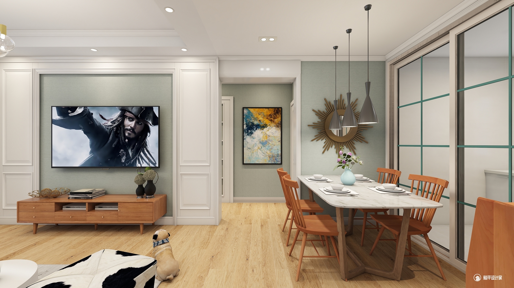 北欧简约 - 北欧风格三室两厅装修效果图 - 牛头设计效果图 - 每平每