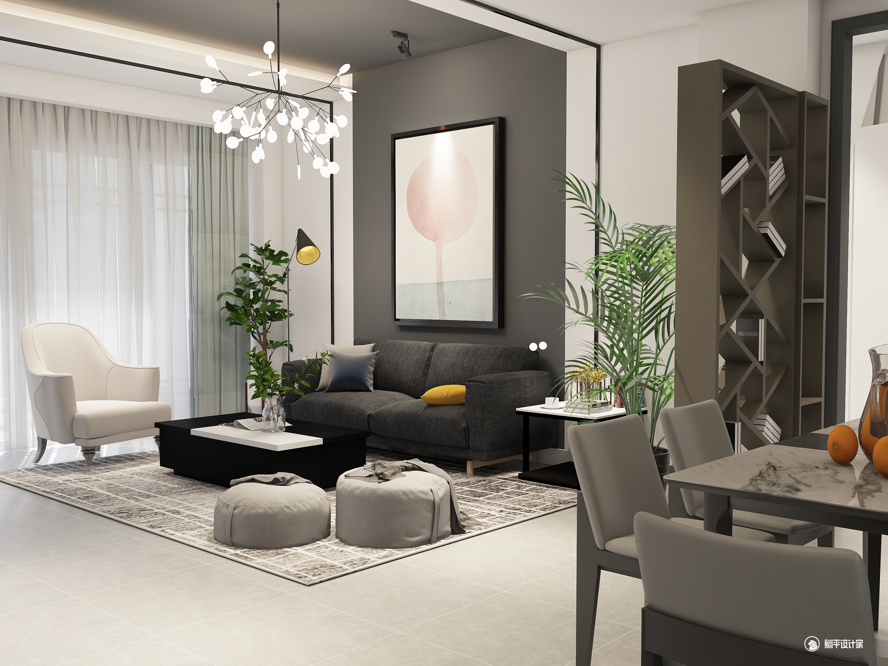 民居-简约黑白灰 - 现代风格五室两厅装修效果图 - 悠悠软装搭配设计