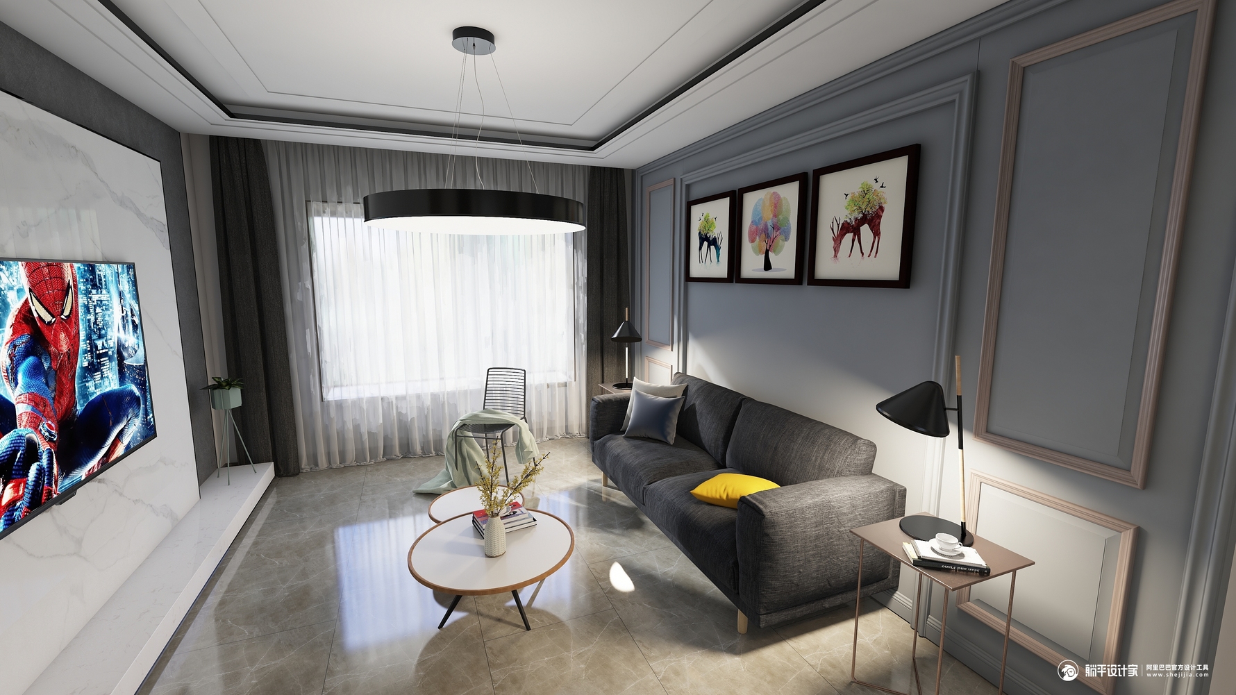 混搭风格三室两厅装修设计效果图