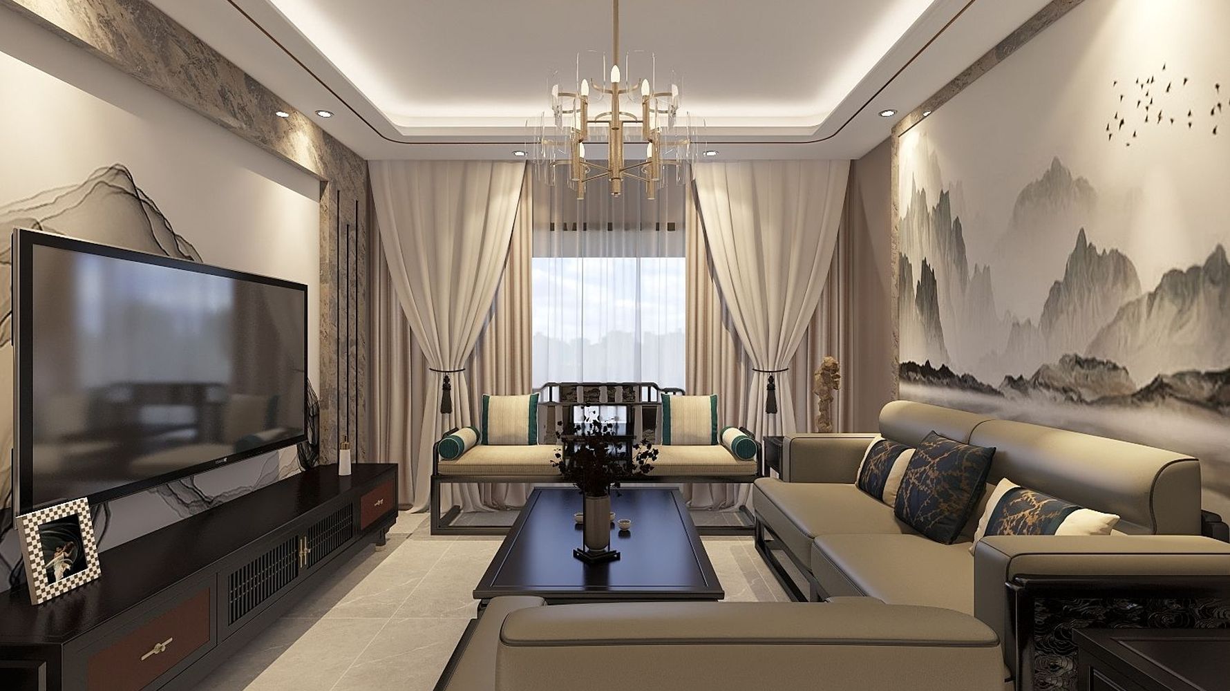 滨东花园中国风雅宅 - 中式风格三室两厅装修效果图 - 设计大亨设计