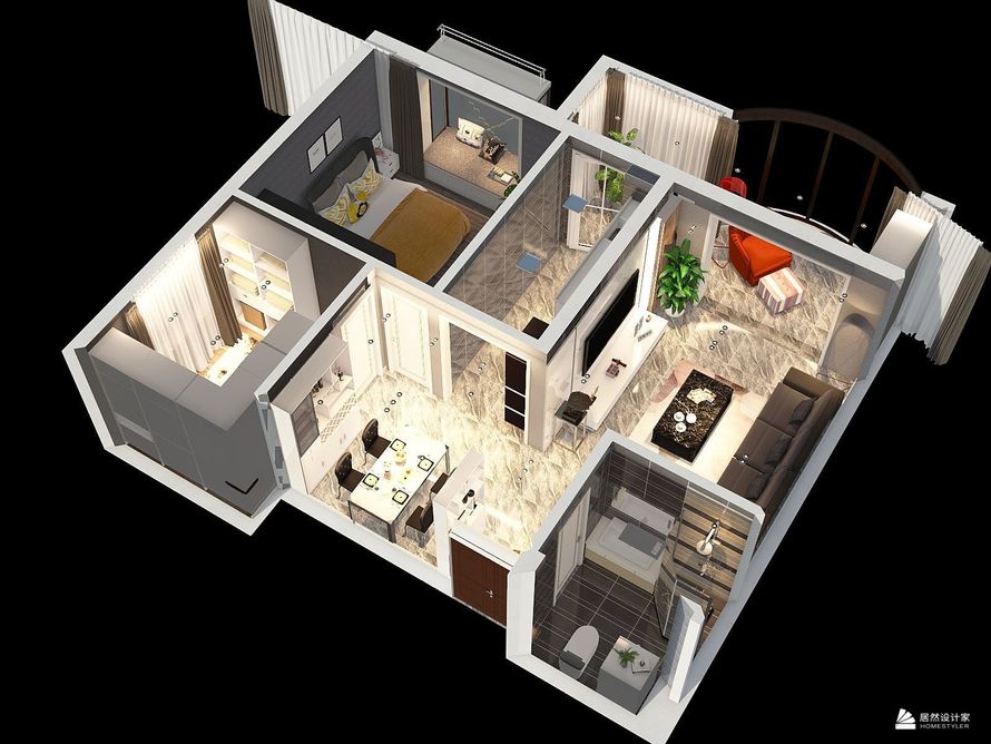 现代风格两室两厅装修设计图