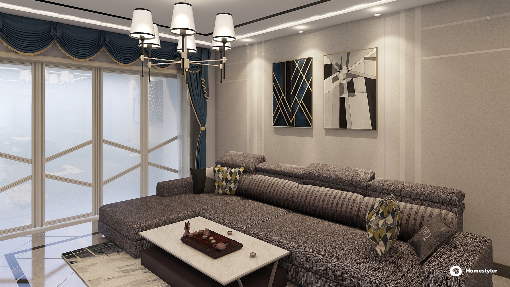 混搭风格三室两厅装修设计效果图