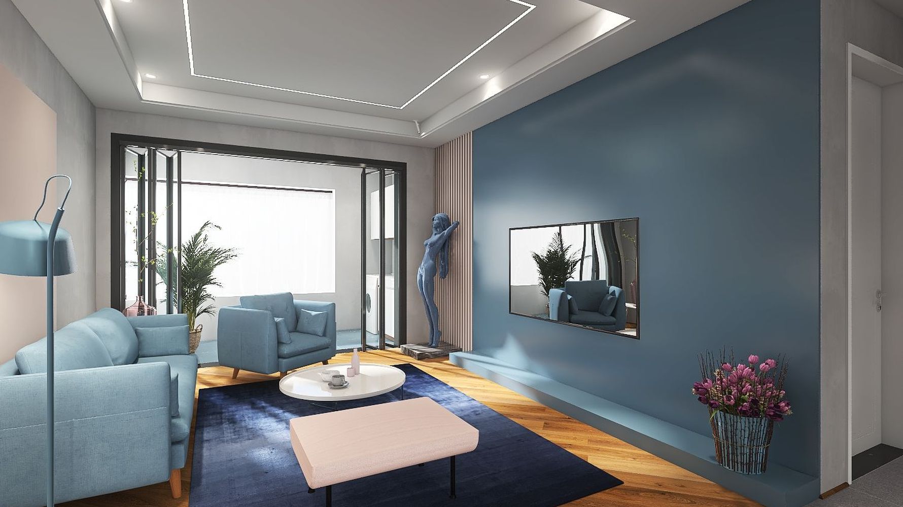 蓝调生活 - 北欧风格三室三厅装修效果图 - 冼俊成设计效果图 - 每平