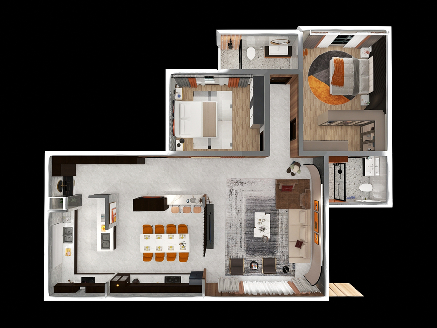 现代风格两室两厅装修设计图