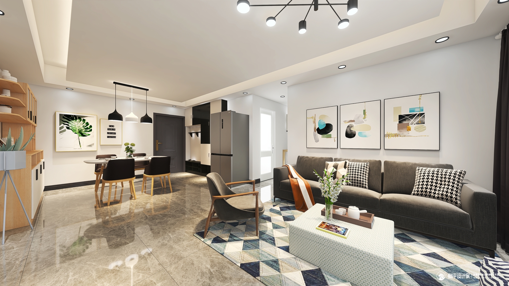 家装- 北欧风格三室两厅装修效果图 - 大秦美居设计设计效果图 - 每平