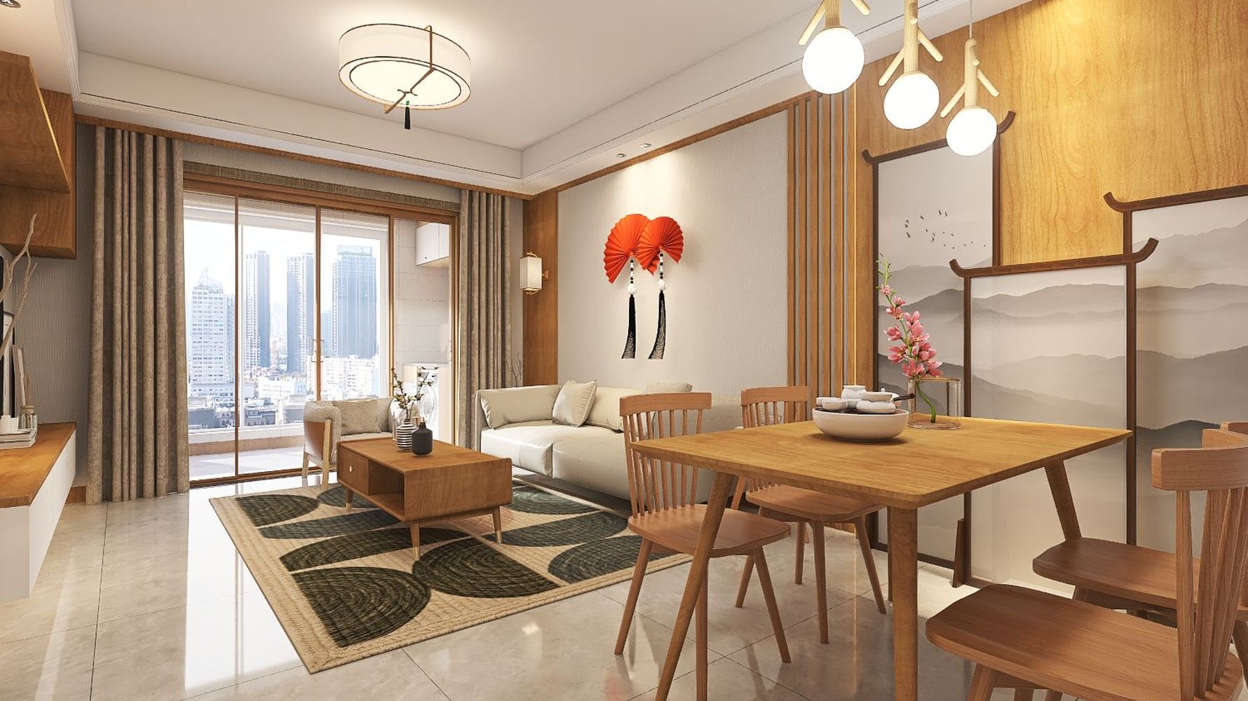 日式风格客餐厅装修设计效果图