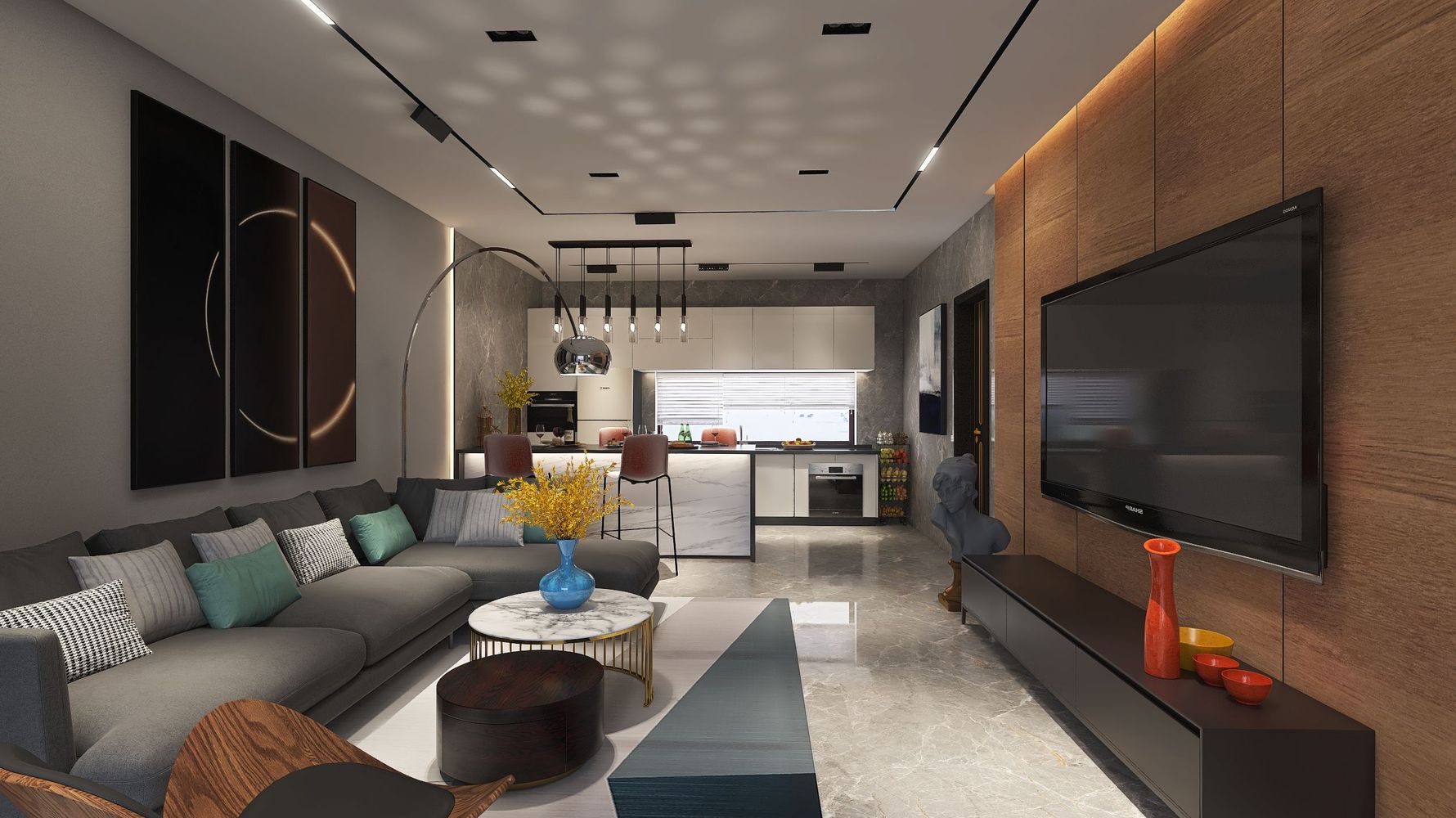 轻奢简约大套房 - 现代风格一室两厅装修效果图 - 设计师黄志坚设计