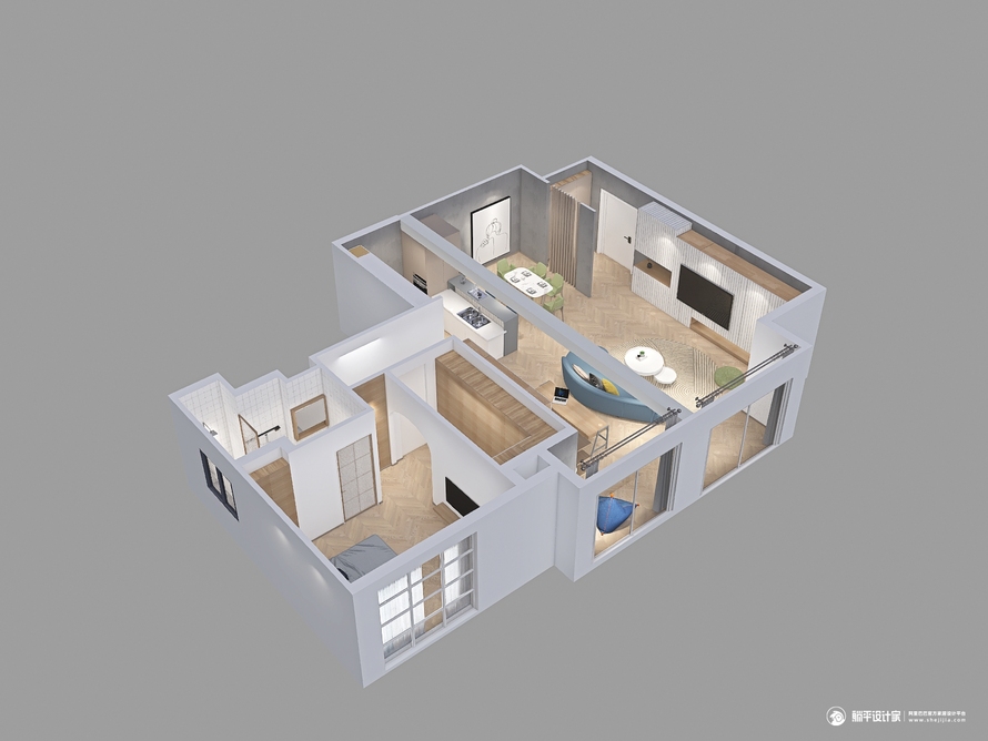 d_清木生活_特训营 - 现代风格三室三厅装修效果图 - mooood创意设计