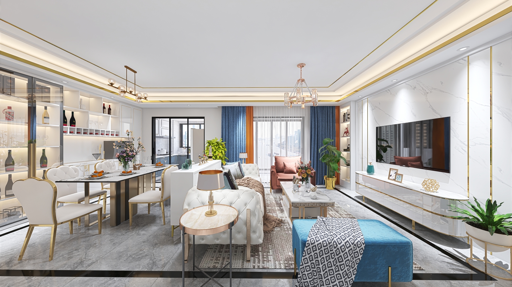 轻奢- 美式风格四室两厅装修效果图 - 装修设计设计效果图 - 每平每屋