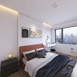 modern bedroom design showcasing cozy layout with stylish furniture arrangement optimized for small spaces using Homestyler's smart furniture placement feature.