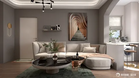Modern living room featuring a curved sofa and minimalist decor, creating a cozy atmosphere with a touch of elegance for interior design inspiration; utilizes Homestyler's real-time 3D rendering for instant visualization.