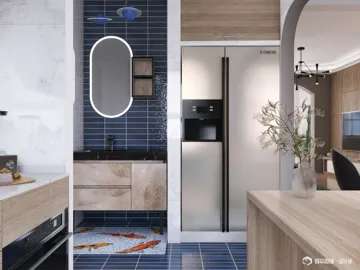 modern kitchen interior design featuring stylish cabinetry and sleek appliances with a focus on optimizing space using Homestyler's real-time 3D rendering feature.