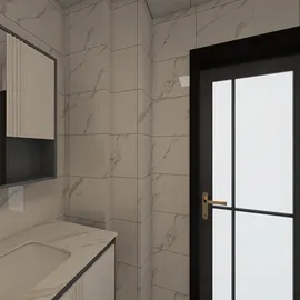 modern bathroom design featuring marble tiles and sleek cabinetry enhancing space functionality using Homestyler's real-time 3D rendering feature.