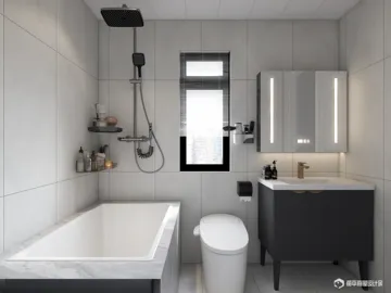 modern bathroom design featuring a soaking tub and sleek fixtures with a minimalist aesthetic, maximizing space efficiency using Homestyler's real-time 3D rendering.