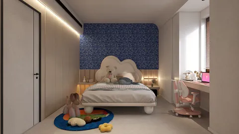 child's bedroom featuring a cloud-shaped bed and playful decor, designed in a modern style to enhance space utility, utilizing Homestyler's real-time 3D rendering for design visualization.