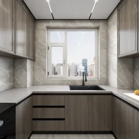 kitchen design featuring a modern aesthetic with sleek cabinetry and ample natural light, showcasing the interior decor keyword 'kitchen renovation', utilizing Homestyler's real-time 3D rendering for quick visualization.