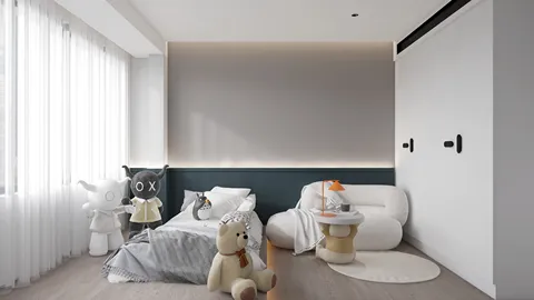 Children's bedroom featuring an elegant design with smart furniture arrangement, utilizing homestyler's real-time 3D rendering for effective visualization