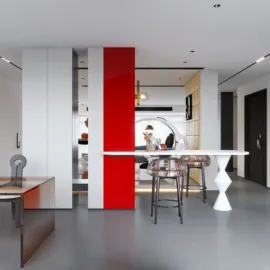 modern open concept living room featuring smart furniture arrangement in a contemporary style, utilizing Homestyler's real-time 3D rendering for effective interior design visualization.