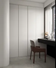 modern workspace setup with a sleek chair and minimalist furniture arrangement in a contemporary environment, featuring an efficient design using Homestyler's real-time 3D rendering for visualizing your interior decor.