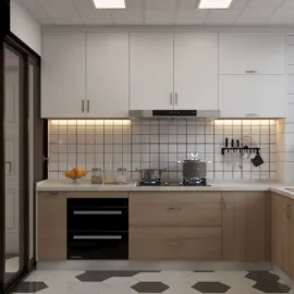 modern kitchen design featuring sleek cabinetry, optimizing space with smart furniture arrangement, utilizing Homestyler's real-time 3D rendering for enhanced visualization