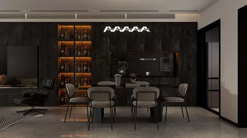 modern dining area with contemporary furniture design in a sleek gray and black color scheme showcasing stylish decor and smart furniture arrangement using Homestyler's real-time 3D rendering feature