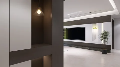 Modern interior featuring a sleek living room design with minimalist furniture arrangement, showcasing Homestyler's real-time 3D rendering capabilities for accurate decor visualization.
