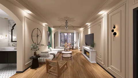 modern living room design featuring stylish furniture arrangement in a minimalist aesthetic, showcasing Homestyler's real-time 3D rendering for an enhanced interior design experience.