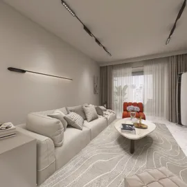 modern living room with a cozy sofa and coffee table featuring a relaxing atmosphere and elegant design, showcasing Homestyler's real-time 3D rendering for instant renovation previews.