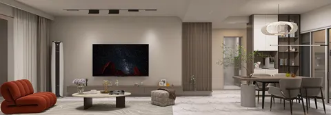 modern living room featuring a cozy sofa and elegant dining area with smart furniture arrangement, showcasing advanced interior decor design using Homestyler's real-time 3D rendering feature.