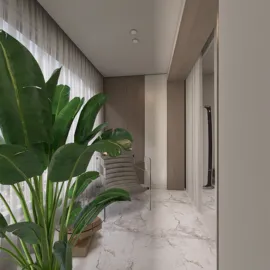 indoor plant arrangement creating a cozy atmosphere in a modern living space with natural light, showcasing interior design concepts and utilizing Homestyler's real-time 3D rendering feature.