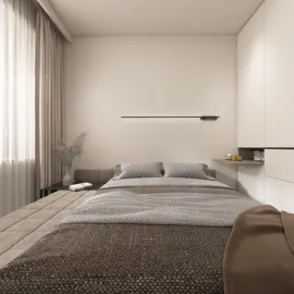 modern bedroom design featuring a cozy bed layout with earthy tones, showcasing a minimalist aesthetic that optimizes the sleeping space with Homestyler's real-time 3D rendering feature.