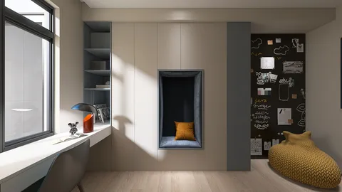 cozy reading nook showcasing modern interior design style with optimized small space layout using Homestyler's smart furniture arrangement feature.