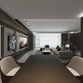 modern living room with elegant furniture arrangement showcasing minimalistic design and spaciousness utilizing Homestyler's real-time 3D rendering feature